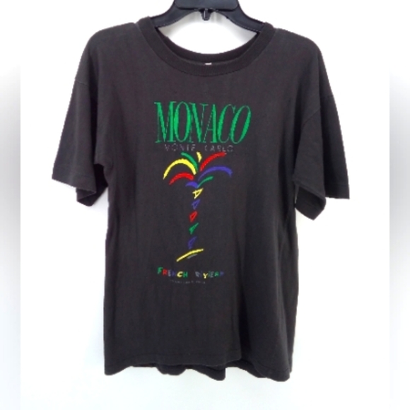 Vintage Monaco French Riviera by Stepha Black Tourist Vacation Souvenir Shirt M - Picture 2 of 9